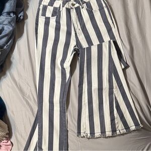 Navy Striped Flare Jeans